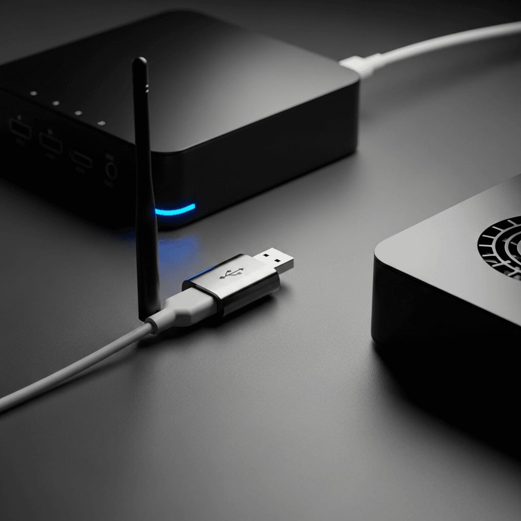 Zigbee offline beheben: USB-Dongle an einem Verlängerungskabel zur Vermeidung von Interferenzen am Home Assistant Server.