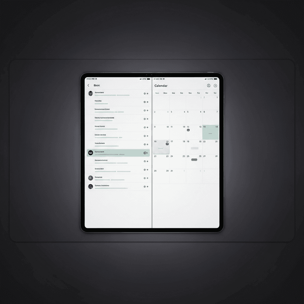 Split-Screen-Ansicht auf dem iPad Pro mit E-Mail-App und Kalender nebeneinander im Workflow-Test