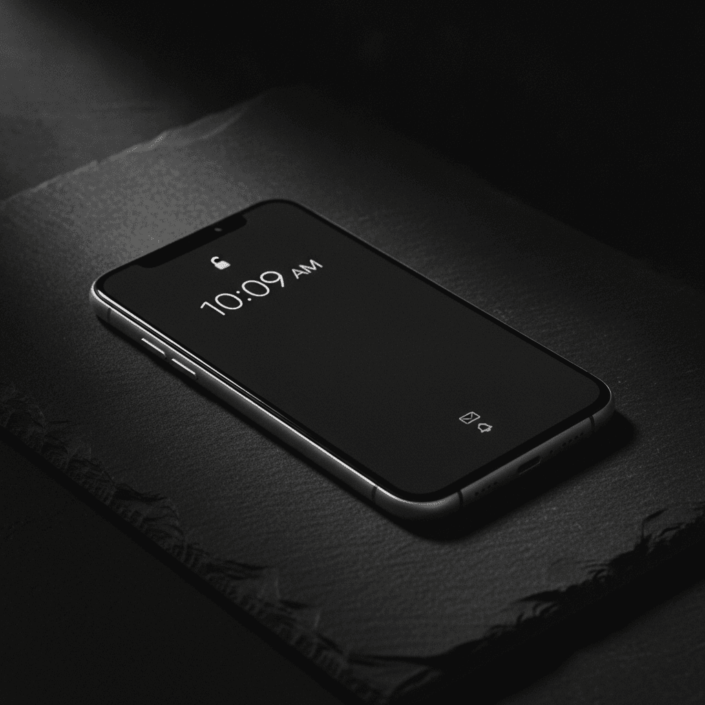 Modernes Smartphone mit Always-On-Funktion auf dem LTPO-Display, das die Uhrzeit und Benachrichtigungen stromsparend anzeigt.