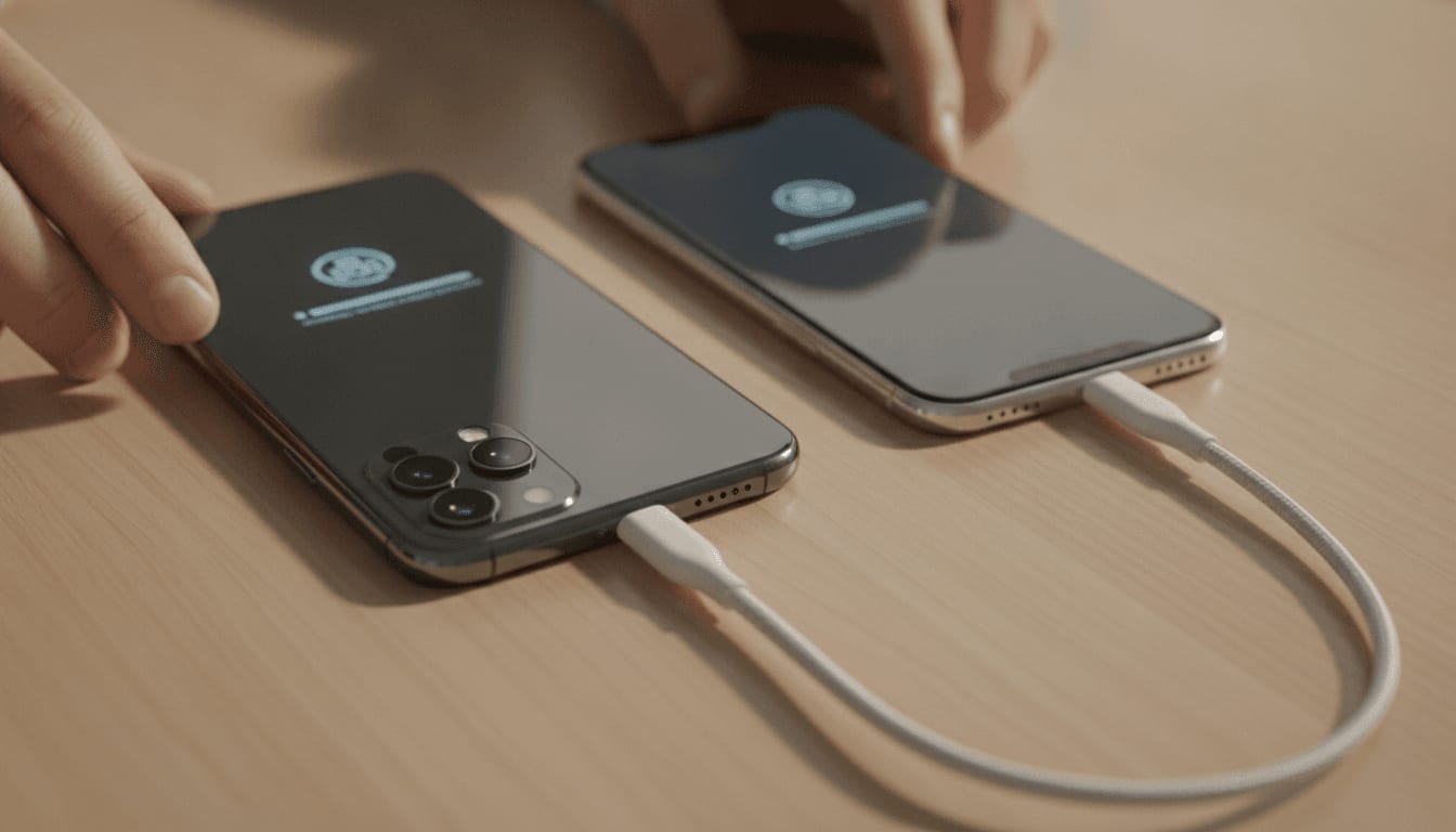 Neues Smartphone einrichten mit Kabel: Datenübertragung von einem alten auf ein neues Handy per direkter Kabelverbindung.