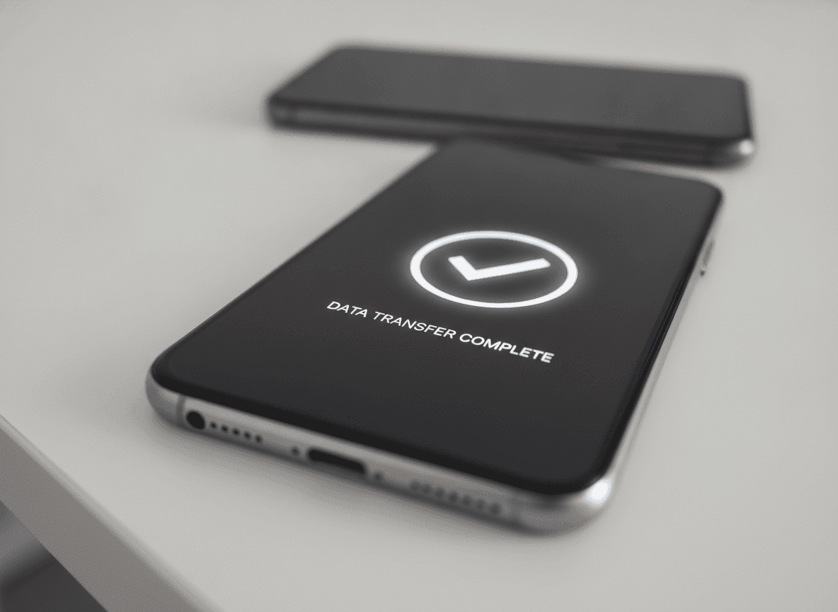 Datenübertragung mit Samsung Smart Switch: Ein Smartphone-Display zeigt den erfolgreichen Abschluss der Datenmigration auf das neue Gerät.