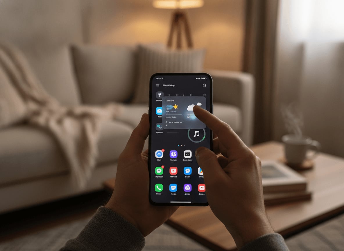 Neues Smartphone erfolgreich eingerichtet: Eine Person hält das neue, fertig konfigurierte Handy mit allen Daten und Apps in den Händen.