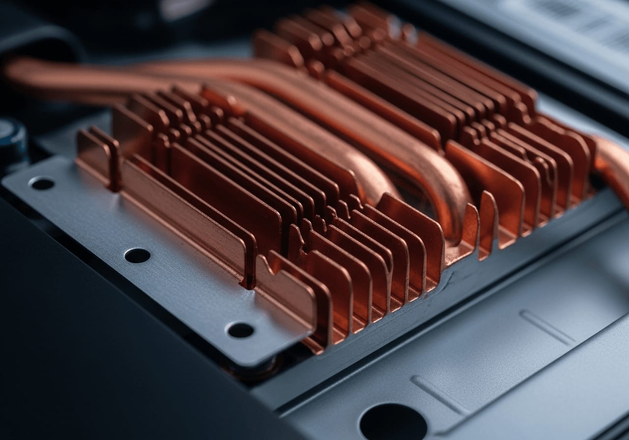 Heatsink-Kühltechnologie in 2026er Gaming-TVs: Eine interne Kupferplatte zur effizienten Wärmeableitung gegen Burn-In.