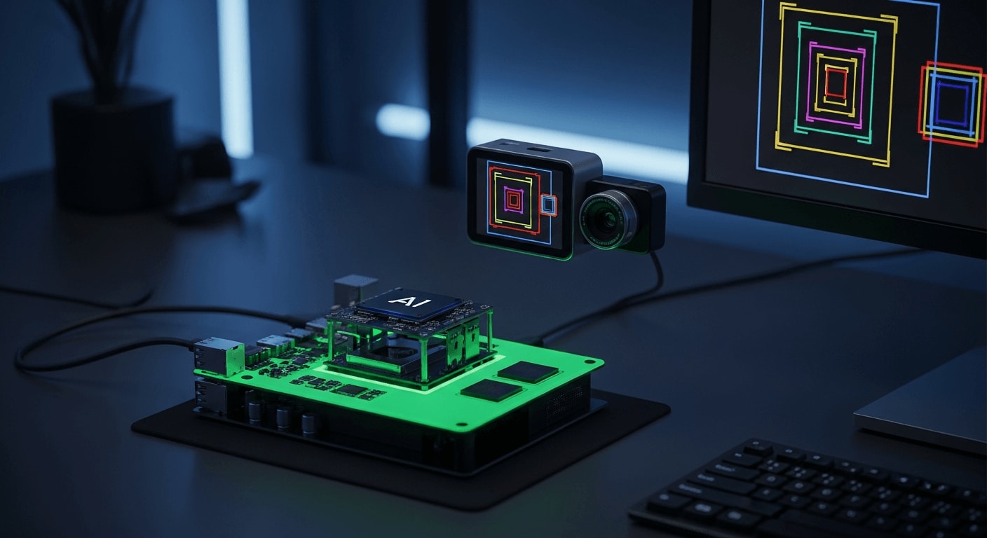 Das Raspberry Pi 5 AI Kit mit Hailo-8 NPU für fortschrittliche Objekterkennung in modernen Maker-Projekten.