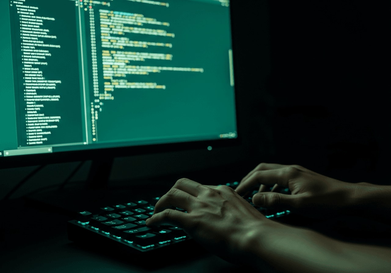 Person tippt Befehle in ein Linux-Terminal bei der Einrichtung eines Raspberry Pi 5