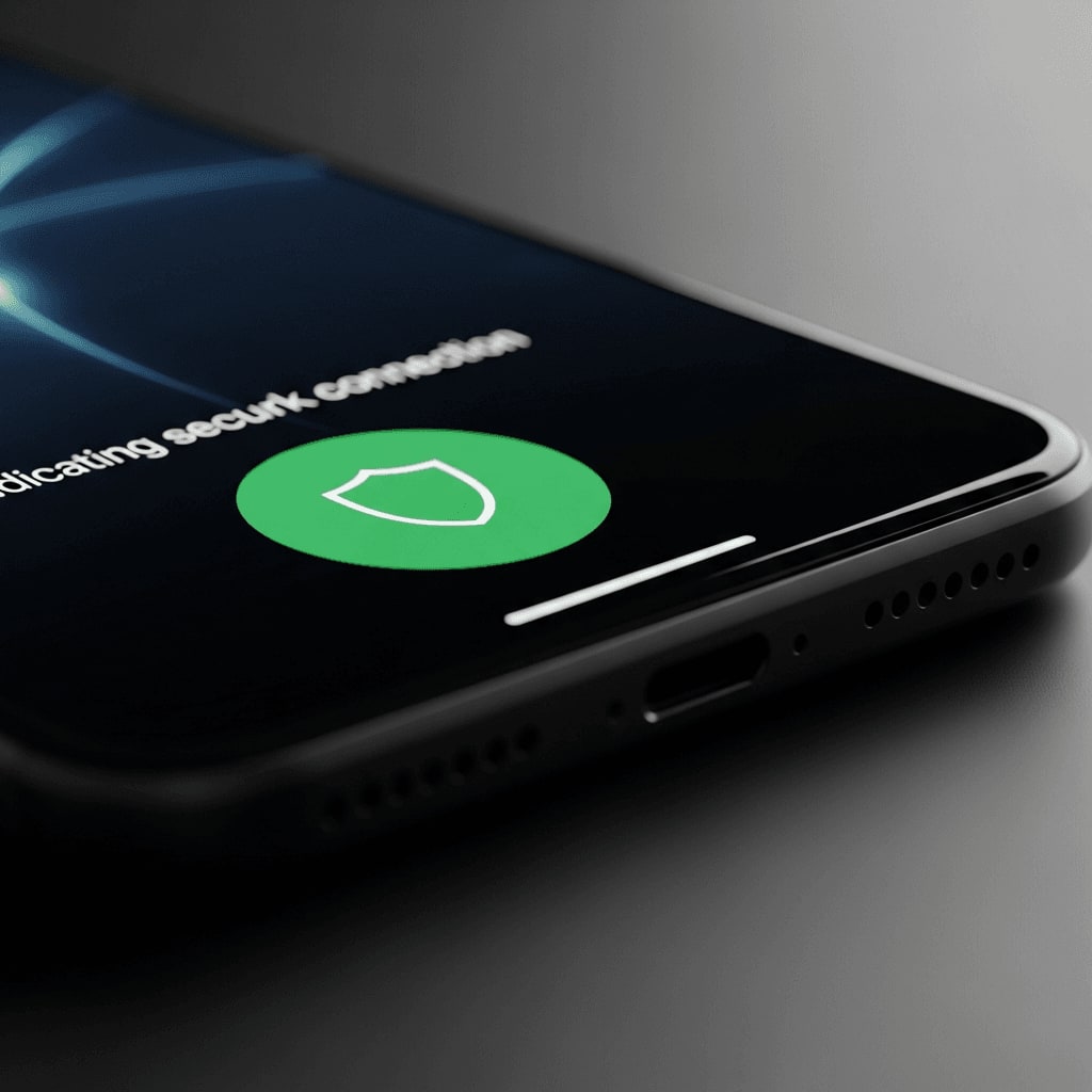 Smartphone-Display mit grünem Schild-Symbol als Zeichen für eine sichere WireGuard VPN-Verbindung.