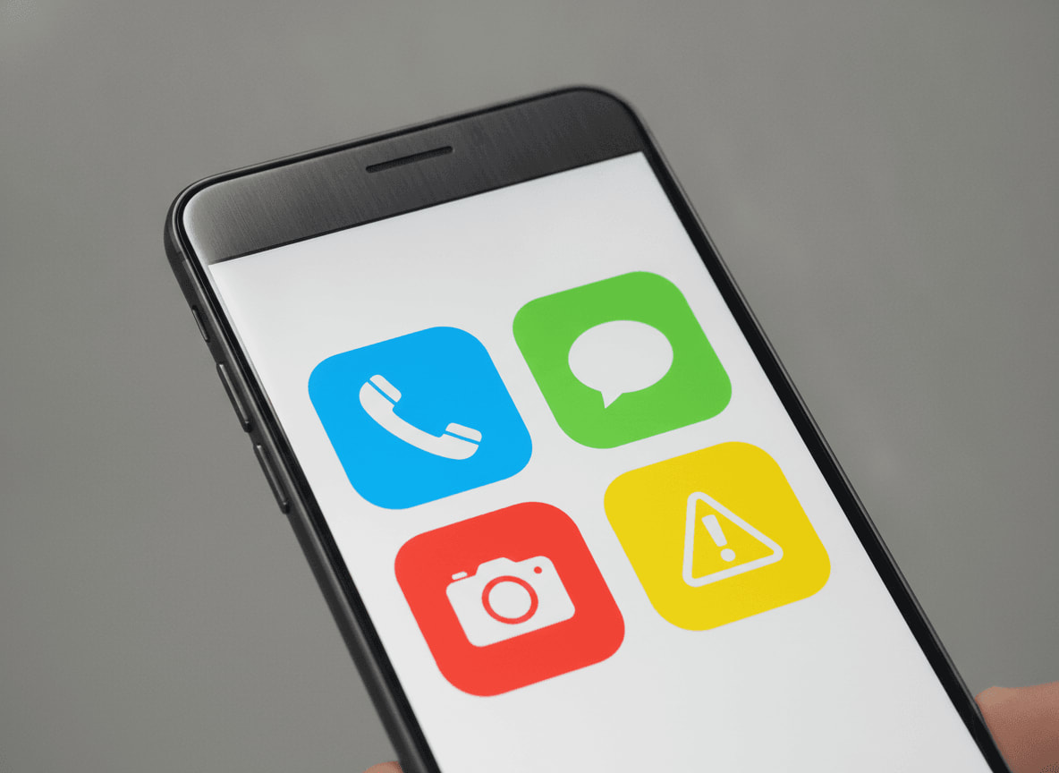 Ein Smartphone für Senioren einrichten: Die Benutzeroberfläche des Geräts ist stark vereinfacht und zeigt vier große, farbige App-Symbole.