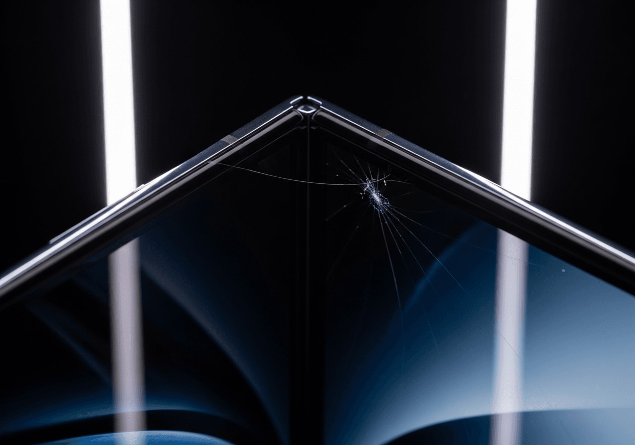 Garantie-Ausschluss bei Displaybruch: Ein feiner Riss im empfindlichen UTG-Innendisplay eines Foldables