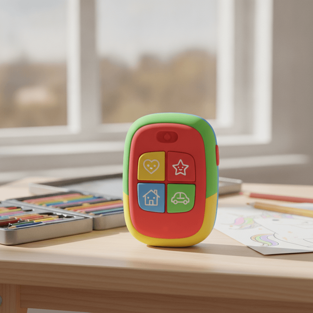 Ein einfaches Kinderhandy mit wenigen Tasten als Alternative zur Smartwatch für Kinder, Fokus auf Notfallkontakte.