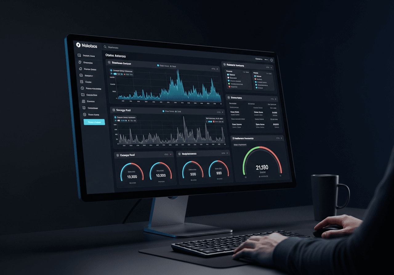 QNAP QuTS hero OS für Profis: Detailliertes Dashboard mit Speicherstatistiken und Hardware-Auslastung im Dark Mode